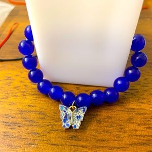 Blue agate butterfly charm bracelet